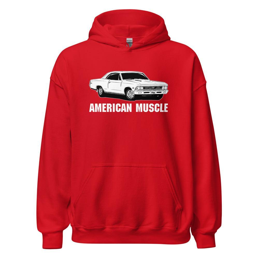 1966 Chevelle Hoodie, American Muscle Car Sweatshirt-In-Red-From Aggressive Thread