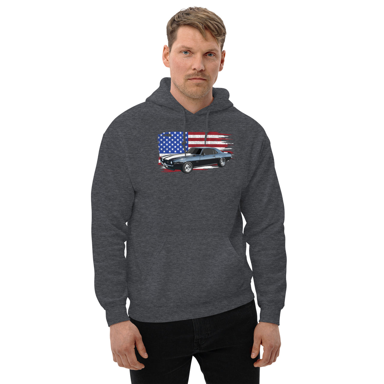 69 Camaro Hoodie With American Flag Background-In-White-From Aggressive Thread
