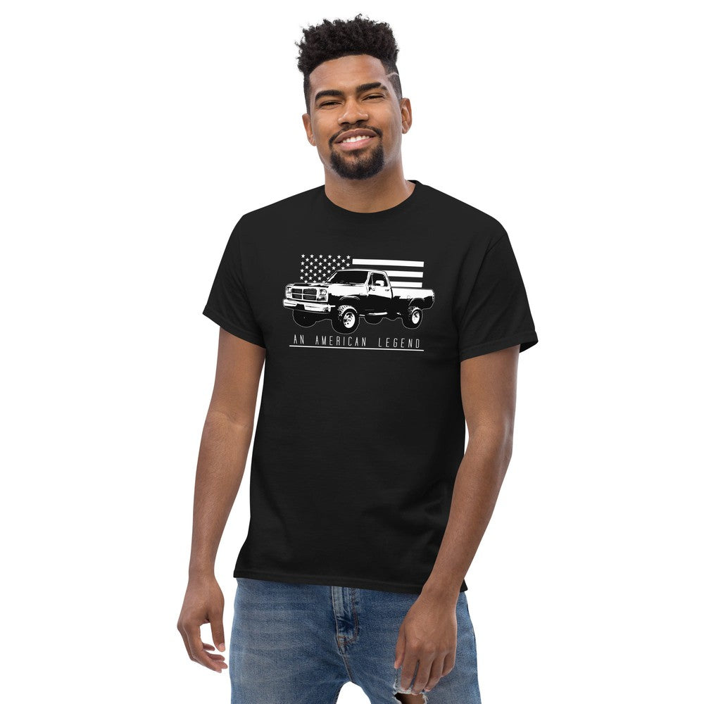 First Gen Truck T-Shirt With American Flag Design modeled in black