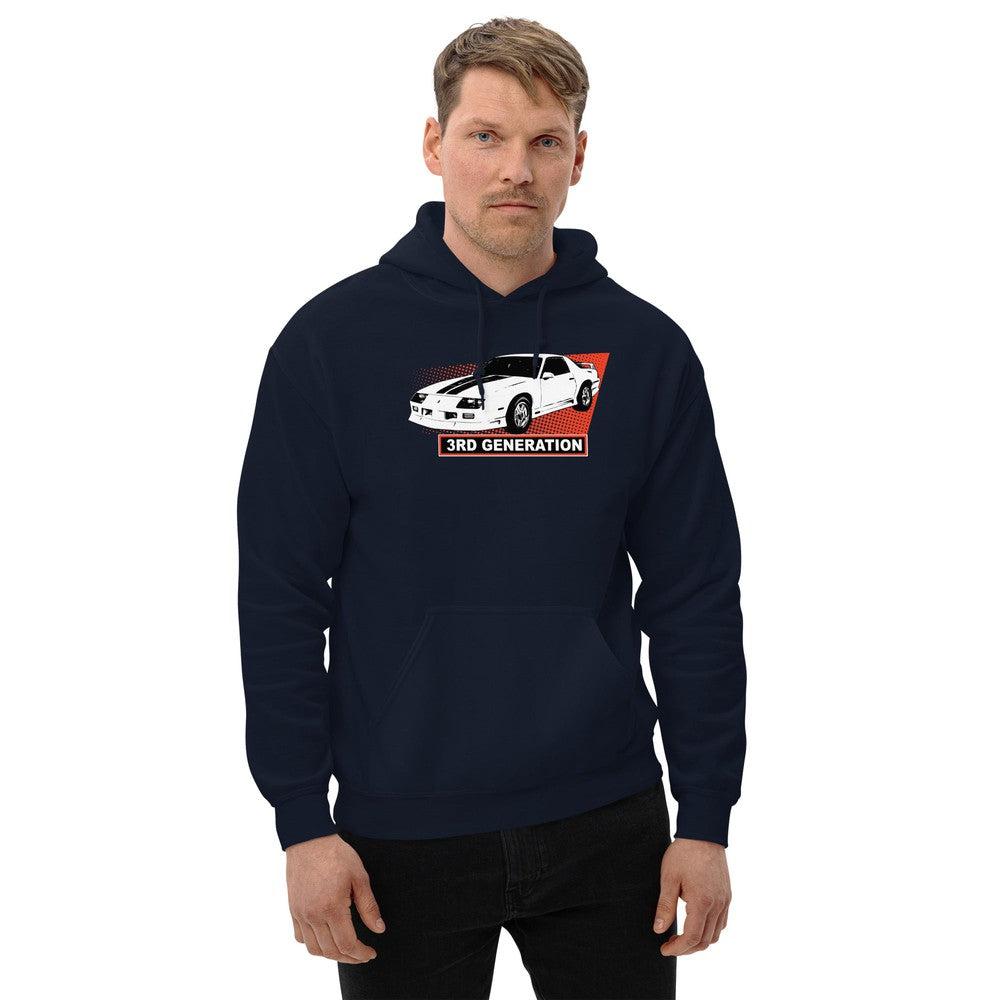 3rd Gen Camaro Hoodie modeled in navy