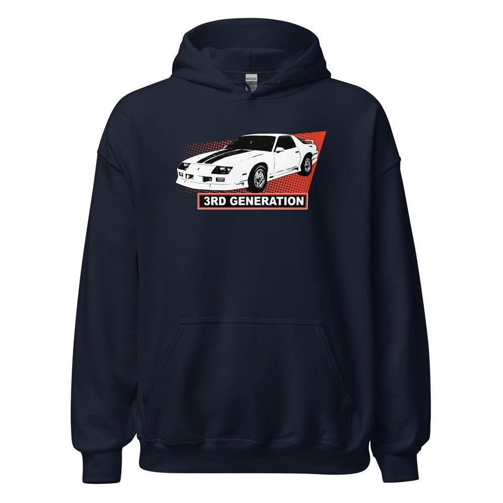 3rd Gen Camaro Hoodie modeled in navy