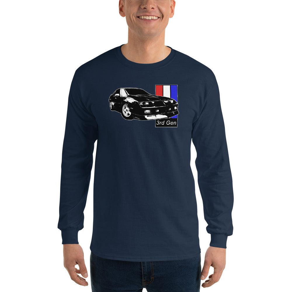 3rd Gen Camaro Long Sleeve Shirt modeled in navy