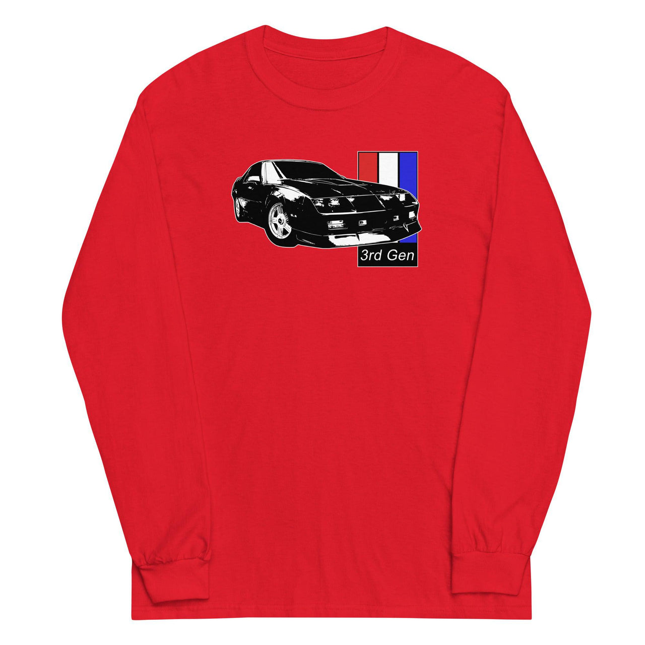 3rd Gen Camaro Long Sleeve Shirt modeled in red