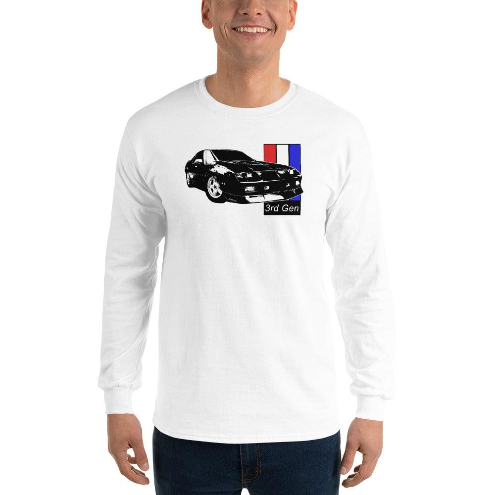 3rd Gen Camaro Long Sleeve Shirt modeled in white