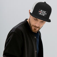 Thumbnail for Duramax Trucker hat modeled in black and white
