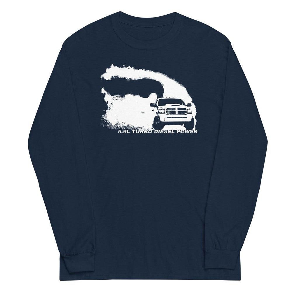 5.9 3rd Gen cummins Rolling Coal burnout long sleeve shirt in navy