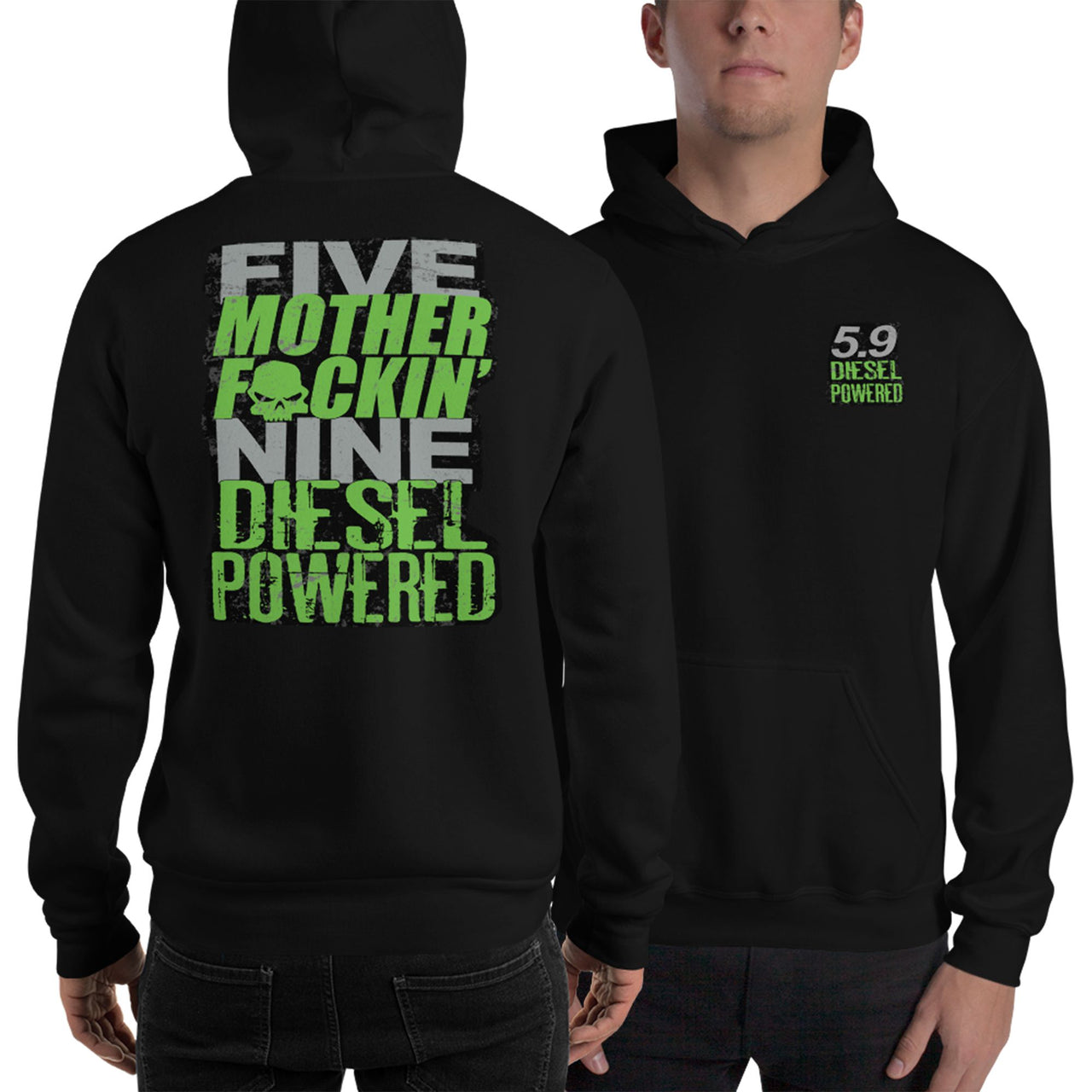 Five MF'N Nine 5.9 Diesel Truck Hoodie modeled in Black