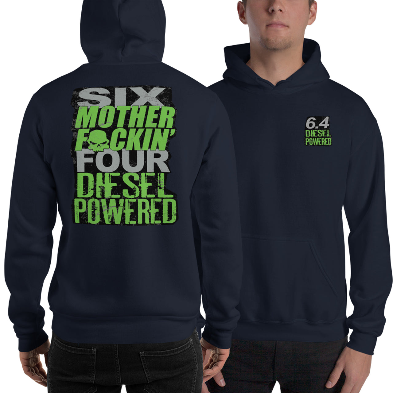6.4 Powerstroke Hoodie modeled in navy