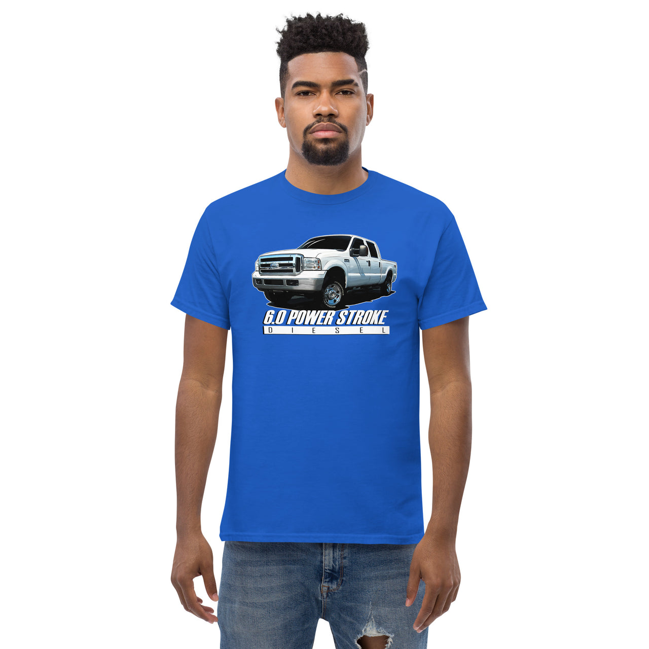 6.0 Power Stroke Diesel T-Shirt modeled in blue