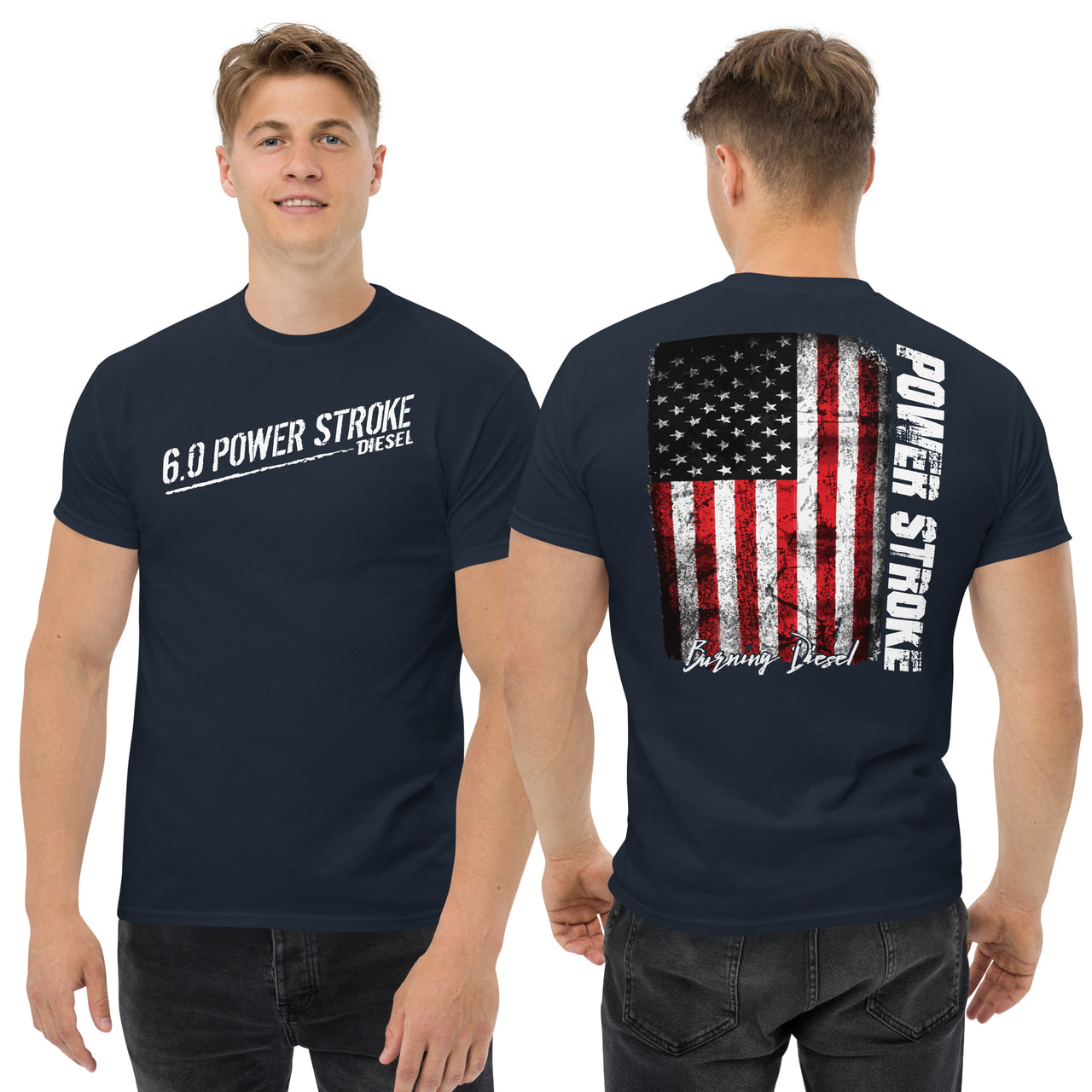 6.0 Powerstroke American Flag T-Shirt-In-Black-From Aggressive Thread