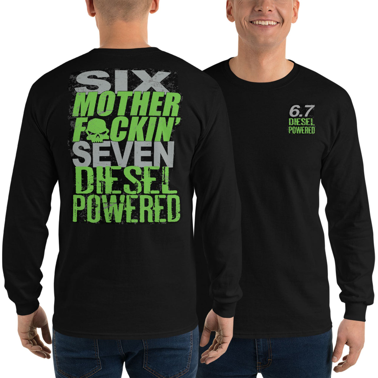 6.7 Powerstroke or ram diesel truck long sleeve shirt modeled in black