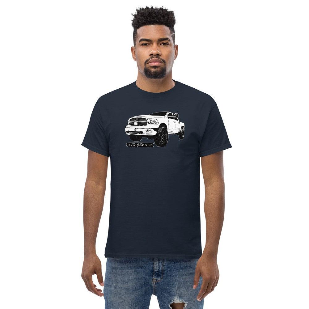 4TH Gen 6.7l Diesel Truck T-Shirt modeled in navy