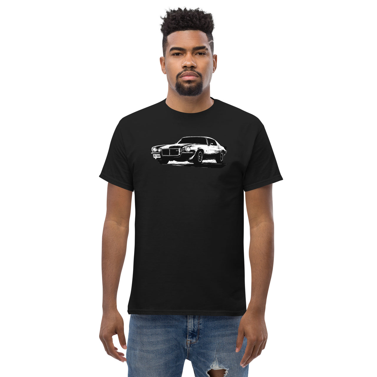 73 Camaro T-Shirt modeled in black