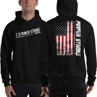 Thumbnail for 7.3 Power Stroke Diesel Hoodie, American Flag Sweatshirt modeled n black