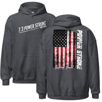 Thumbnail for 7.3 Power Stroke Diesel Hoodie, American Flag Sweatshirt in grey