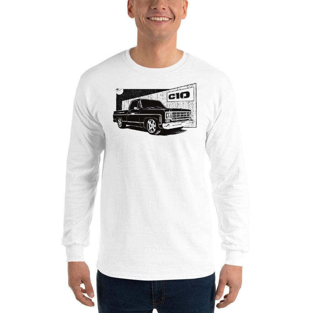 77 Square Body C10 Long Sleeve T-Shirt modeled in white