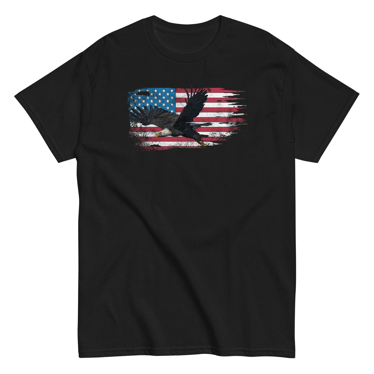 Patriotic American Flag Bald Eagle T-Shirt in black