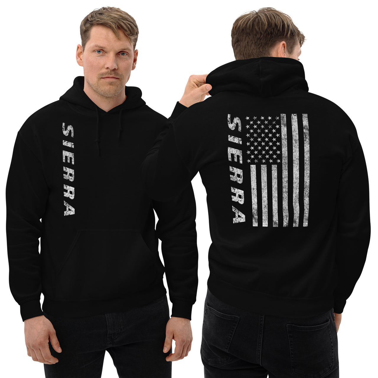 Sierra Truck American Flag Hoodie modeled
