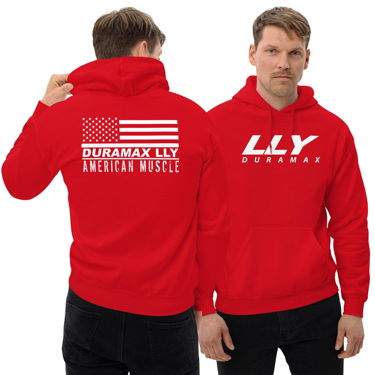 Man wearing LLY Duramax Sweatshirt Hoodie