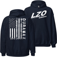 Thumbnail for LZO 3.0 Duramax Hoodie Sweatshirt With American Flag Design in navy