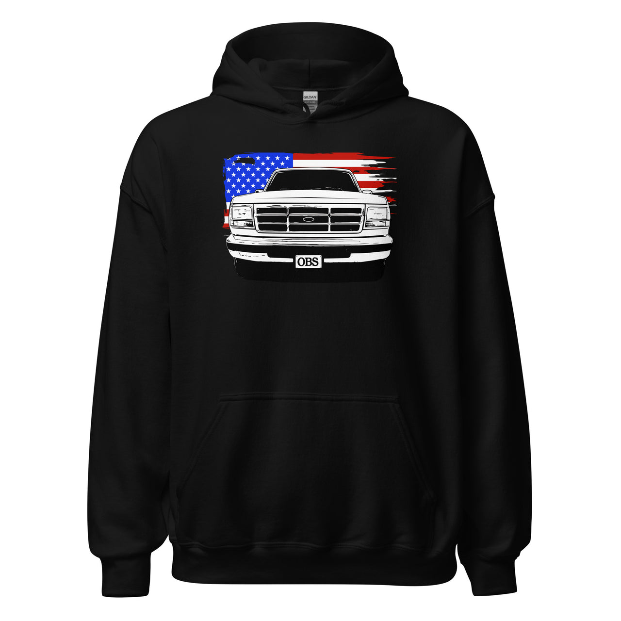 OBS Truck Hoodie with American Flag design in black