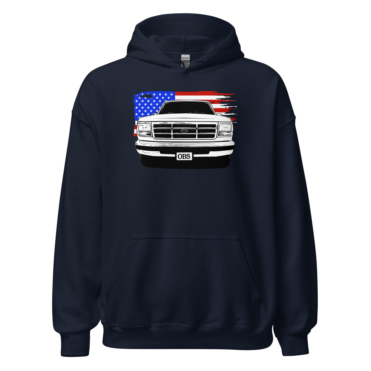 OBS Truck Hoodie with American Flag design in navy