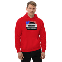Thumbnail for OBS Truck Hoodie with American Flag design modeled in red