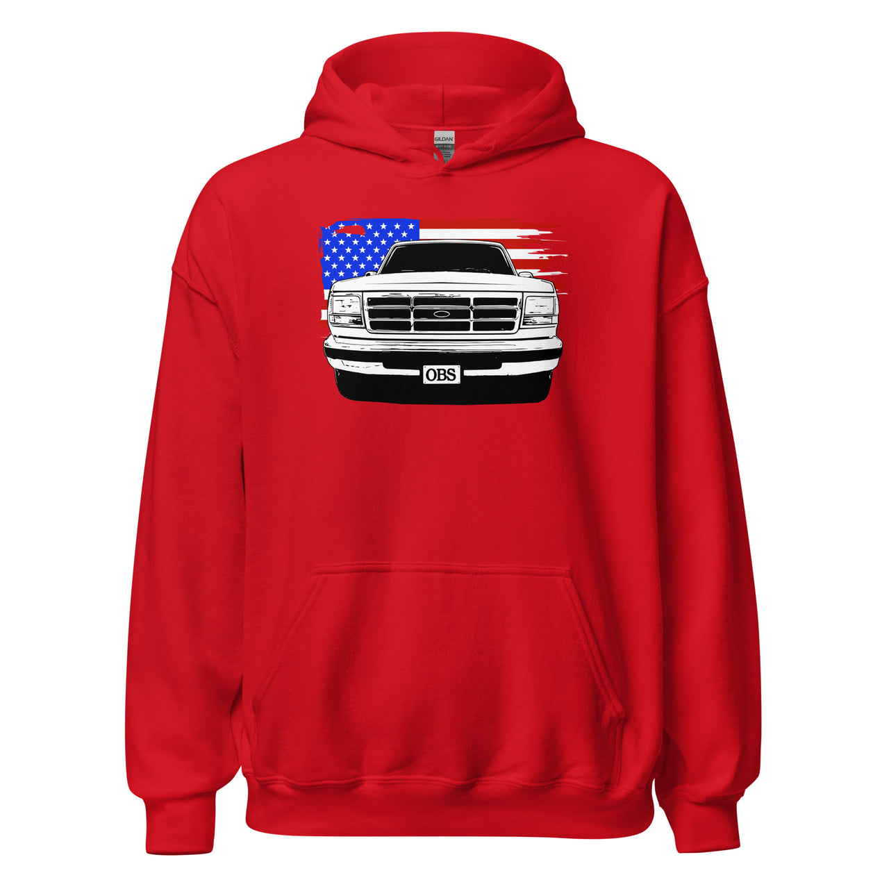 OBS Truck Hoodie with American Flag design in red