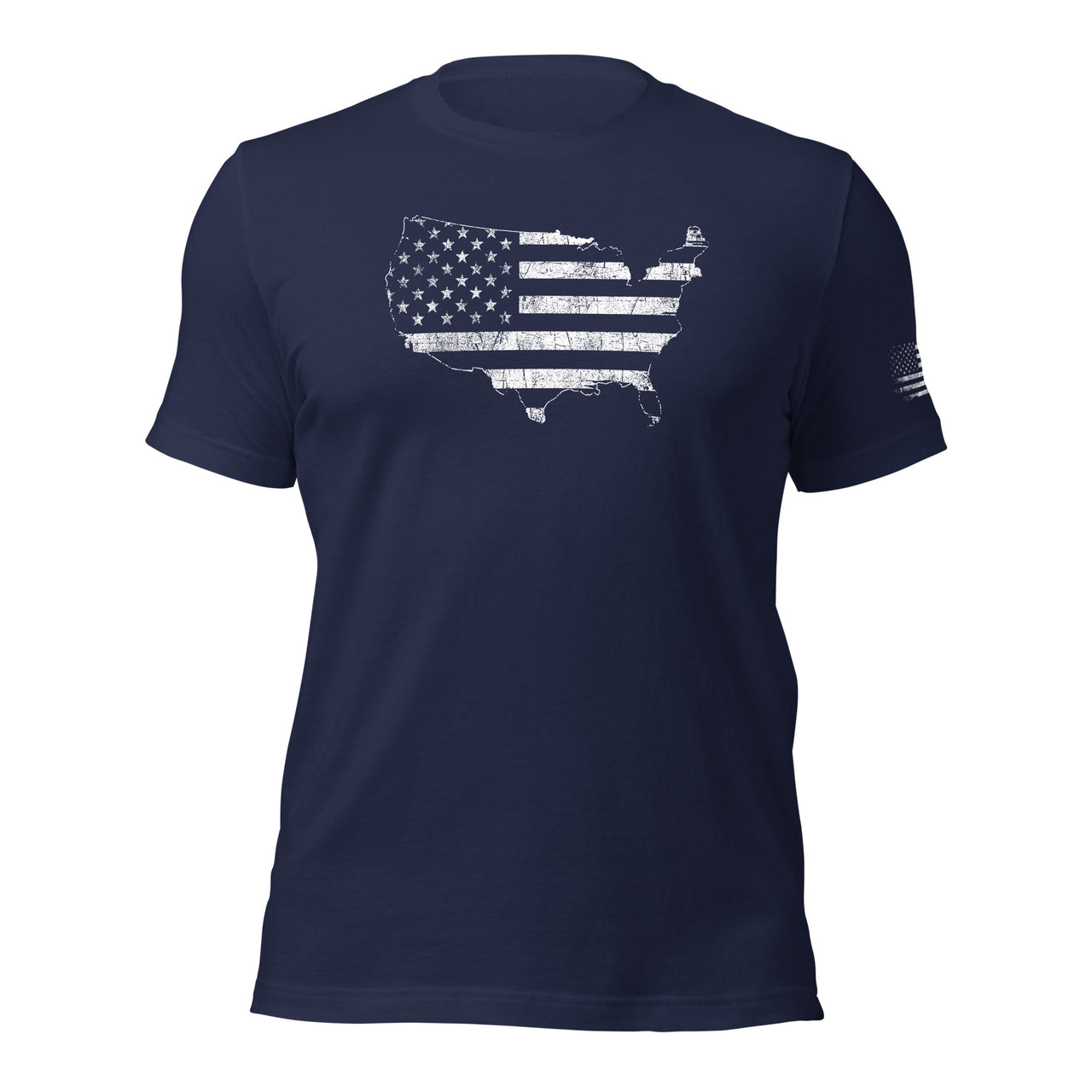 American Flag USA T-Shirt With Sleeve Print in navy front