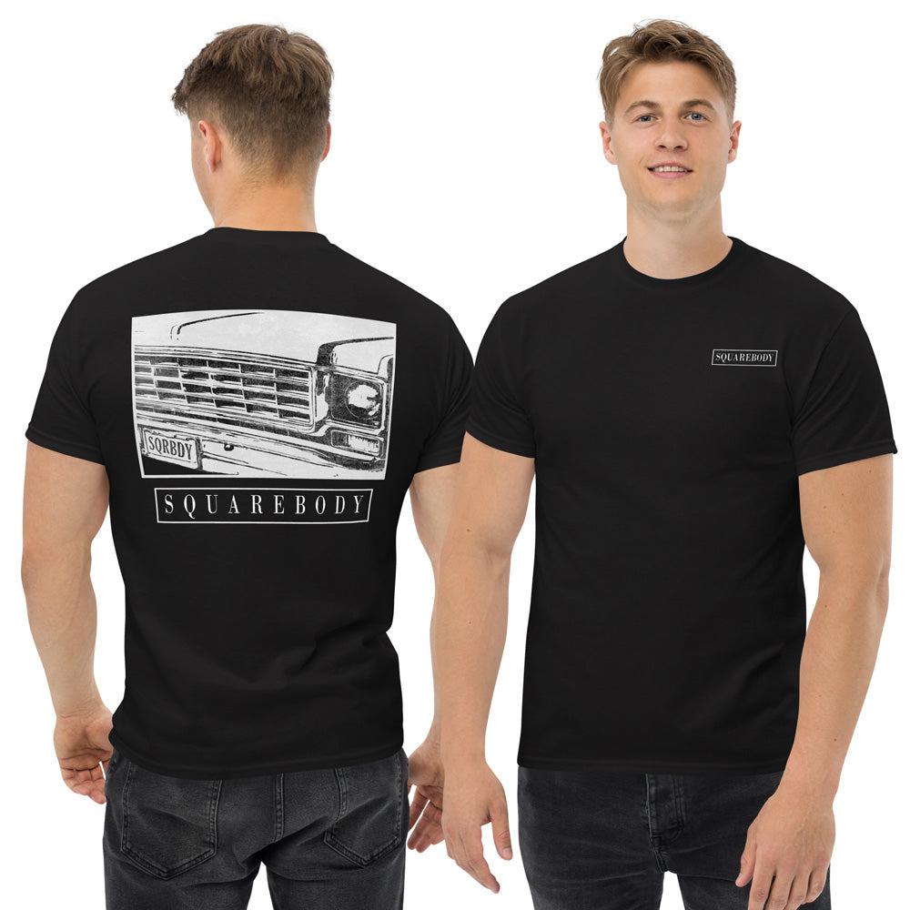 man modeling a Square Body T-Shirt Based on 70s Round Eye Truck - black