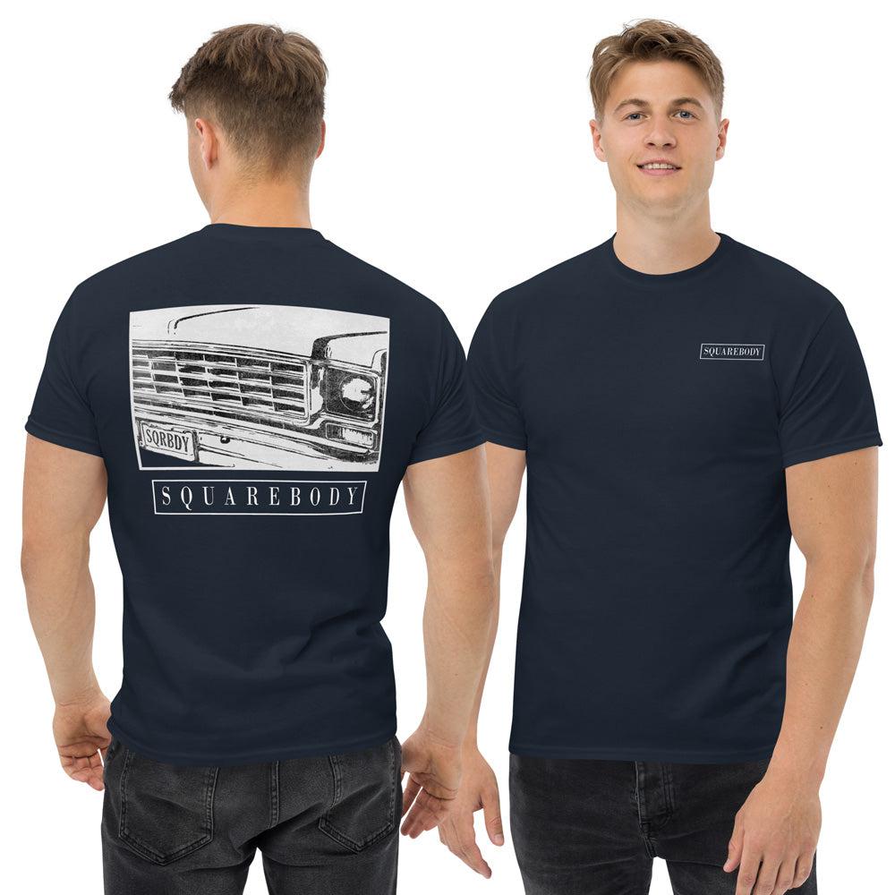 man modeling a Square Body T-Shirt Based on 70s Round Eye Truck - black