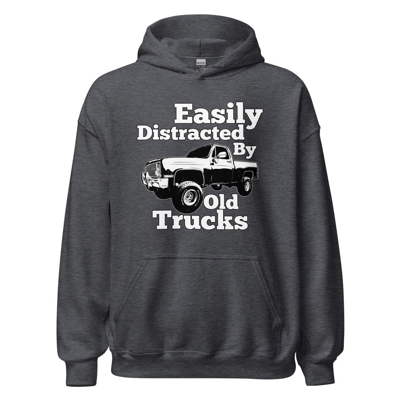 Square body truck hoodie with funny phrase in dark heather