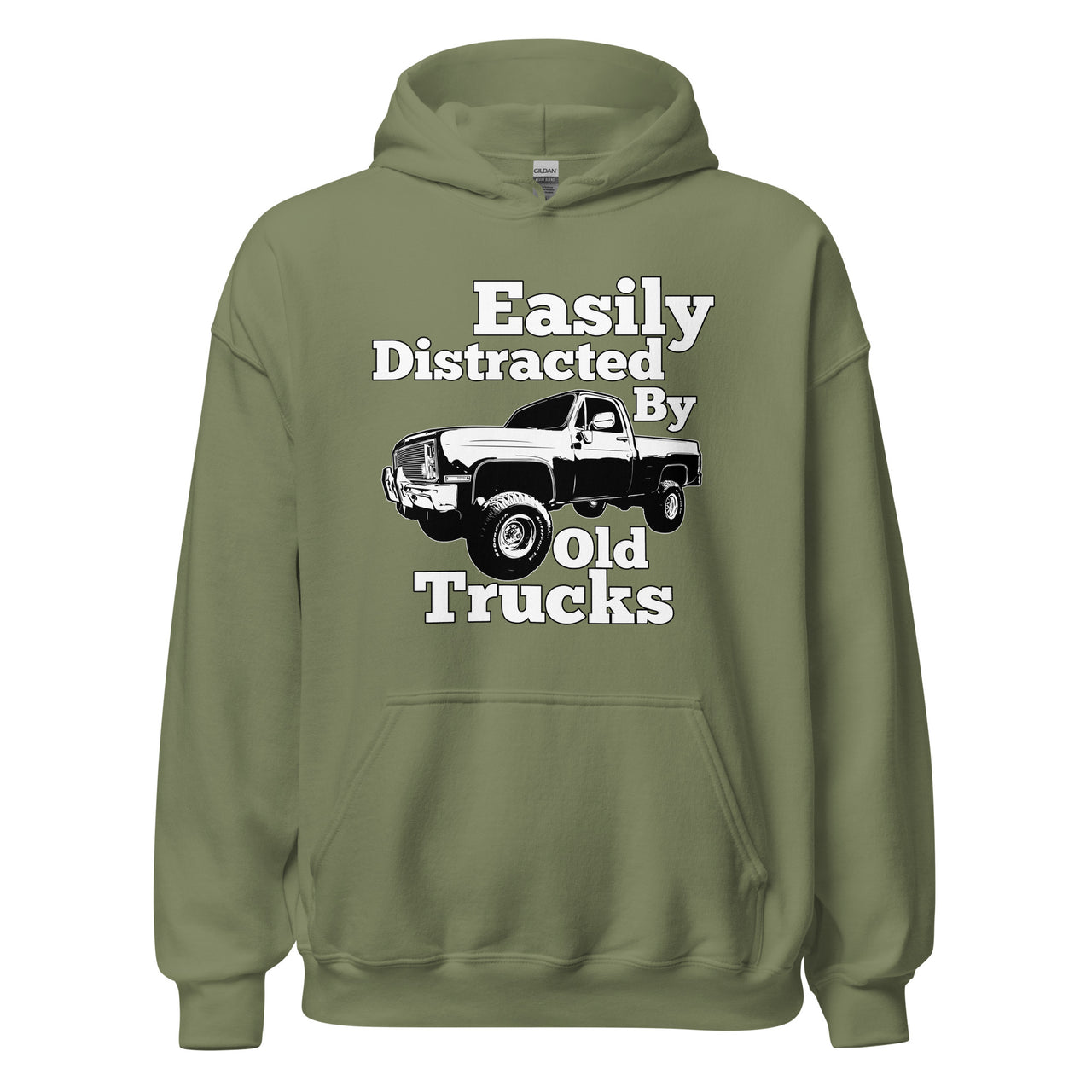 Square body truck hoodie with funny phrase in military