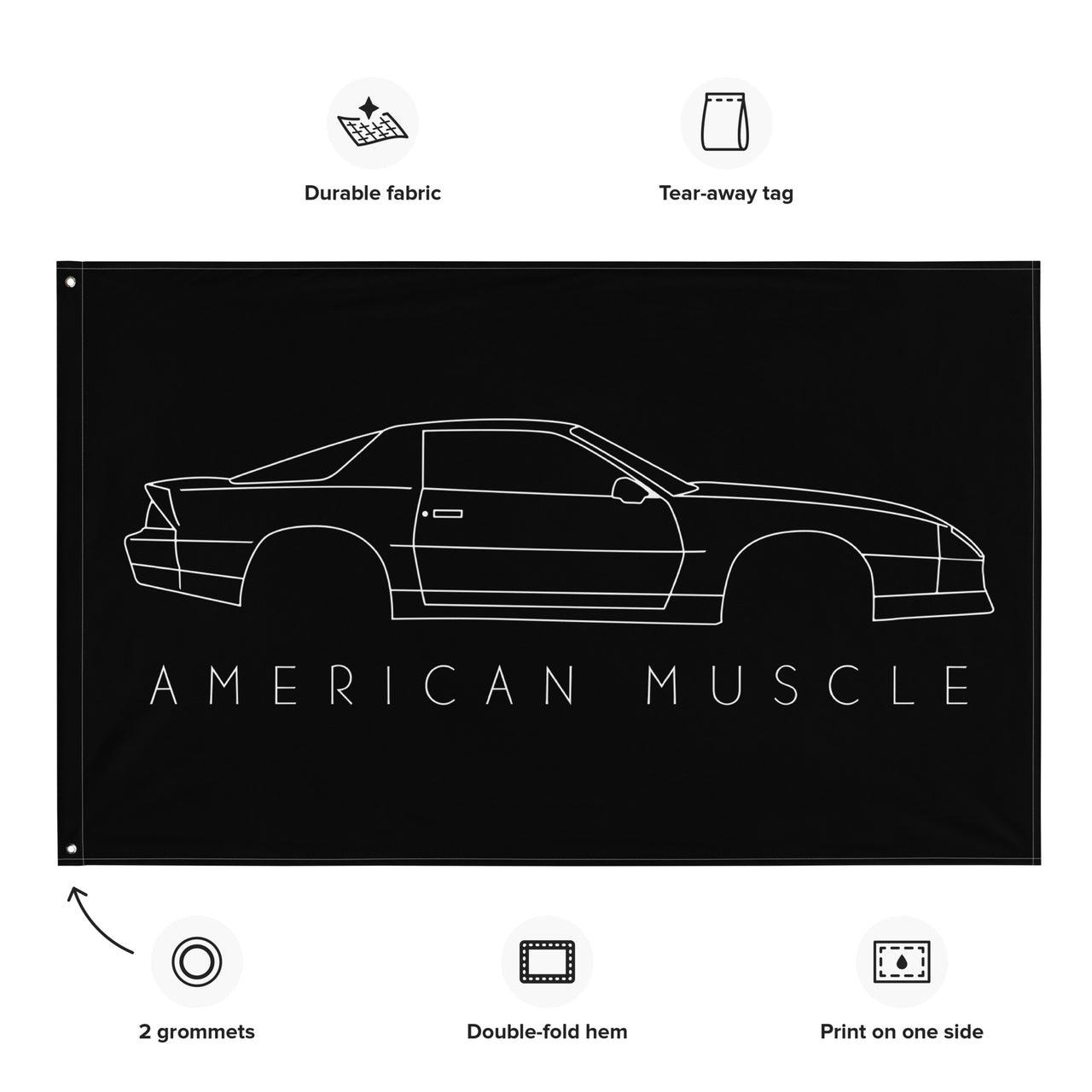 3rd Gen Camaro Line Art Flag , Garage Decor, Man Cave Art