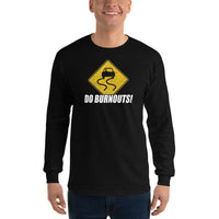Thumbnail for Burnout Sign Funny Car Guy Long Sleeve Shirt modeled in black