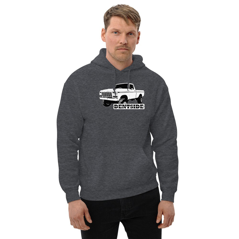 Dentside 4x4 Pickup Hoodie modeled in grey