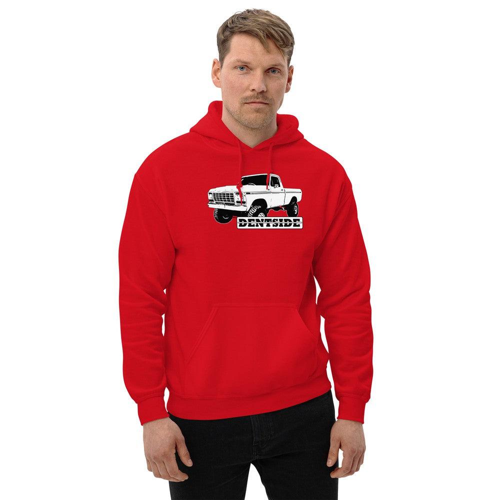 Dentside 4x4 Pickup Hoodie modeled in red