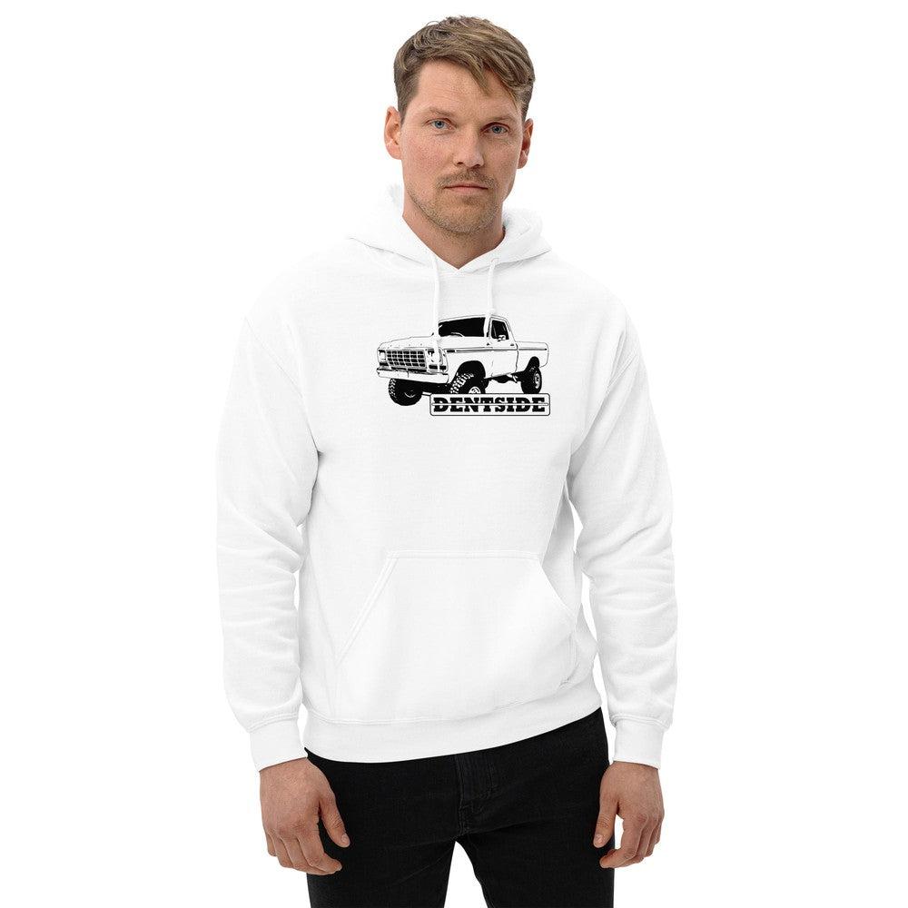 Dentside 4x4 Pickup Hoodie modeled in white