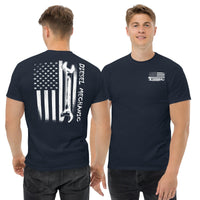 Thumbnail for Diesel Mechanic American Flag T-Shirt modeled in navy