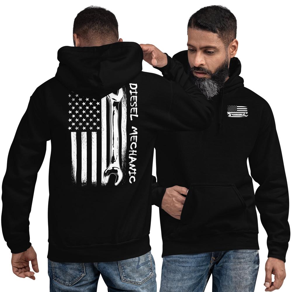 Mechanic American Flag Hoodie Sweatshirt-In-Black-From Aggressive Thread
