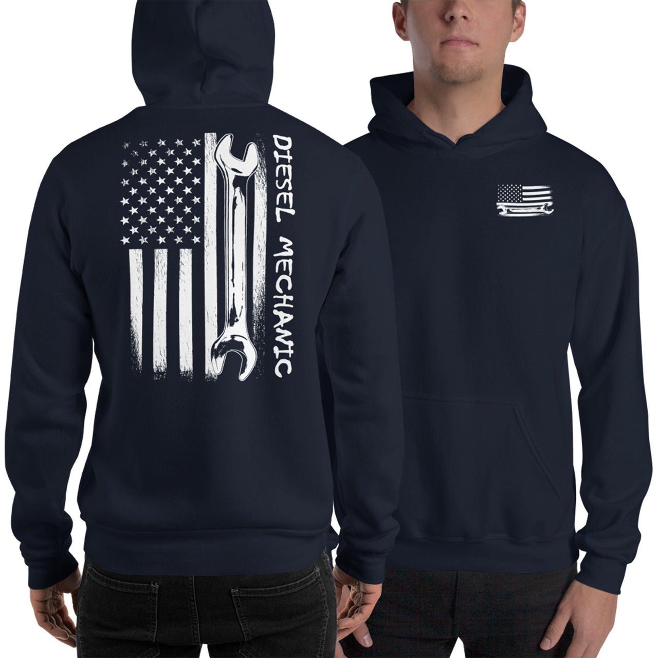 Mechanic American Flag Hoodie Sweatshirt-In-Black-From Aggressive Thread