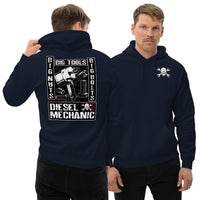 Thumbnail for Diesel Mechanic Big Tools Hoodie Sweatshirt modeled in navy