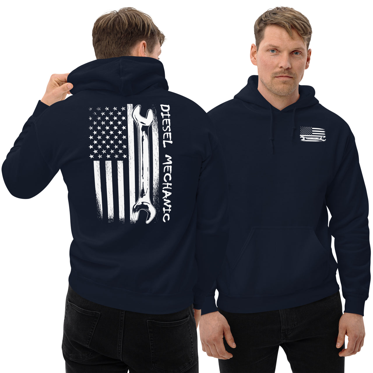 Mechanic American Flag Hoodie Sweatshirt-In-Black-From Aggressive Thread