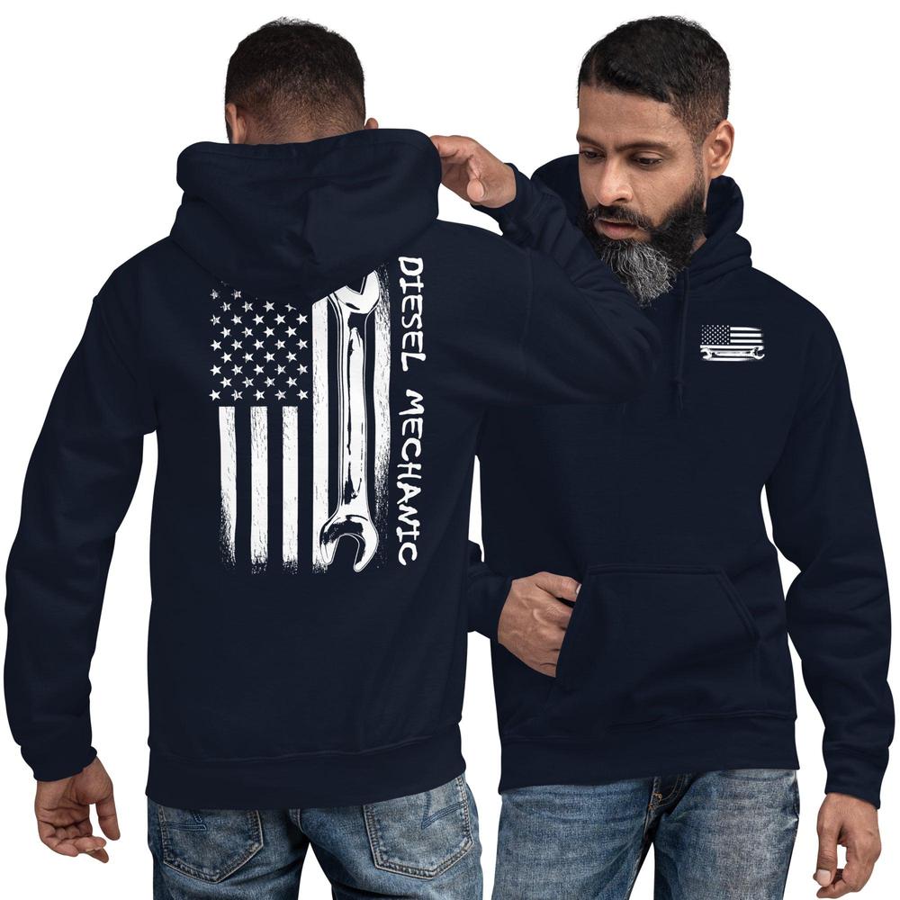 Mechanic American Flag Hoodie Sweatshirt-In-Black-From Aggressive Thread