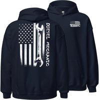 Thumbnail for Mechanic American Flag Hoodie Sweatshirt-In-Black-From Aggressive Thread