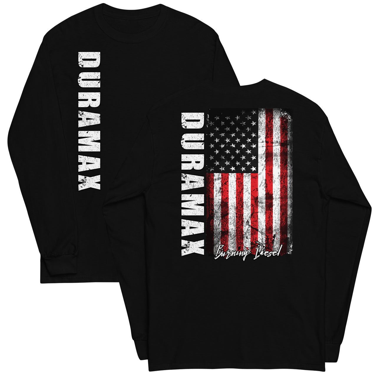 Duramax Shirt With American Flag Design Mens Long Sleeve T-Shirt in black