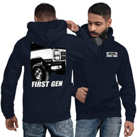 Thumbnail for First Gen Truck Hoodie Sweatshirt With Close Up Design modeled in navy