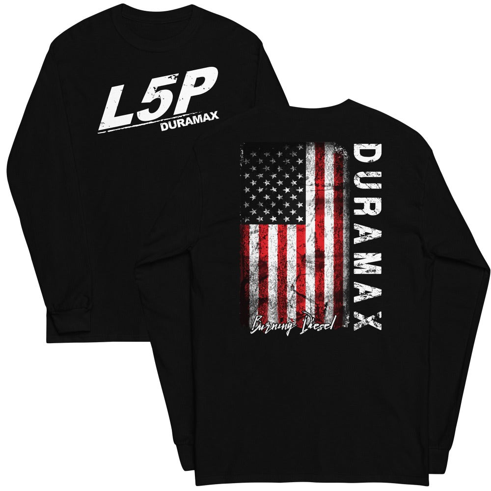 L5P Duramax Shirt American Flag Long Sleeve T-Shirt in black