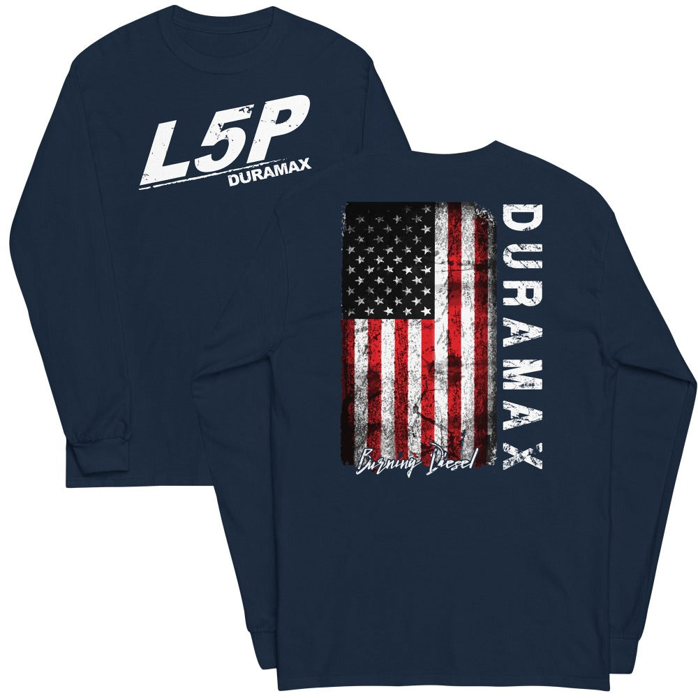 L5P Duramax Shirt American Flag Long Sleeve T-Shirt in navy