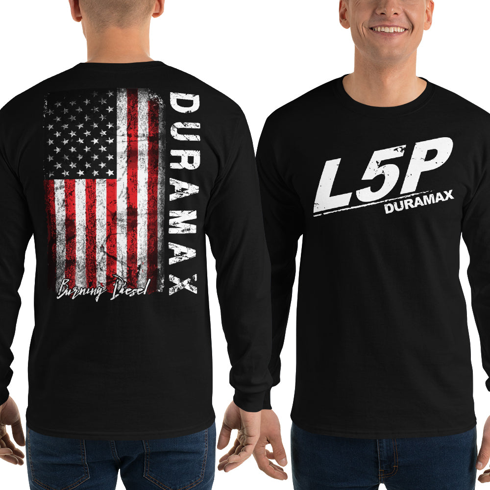 l5p duramax long-sleeve shirt modeled in black